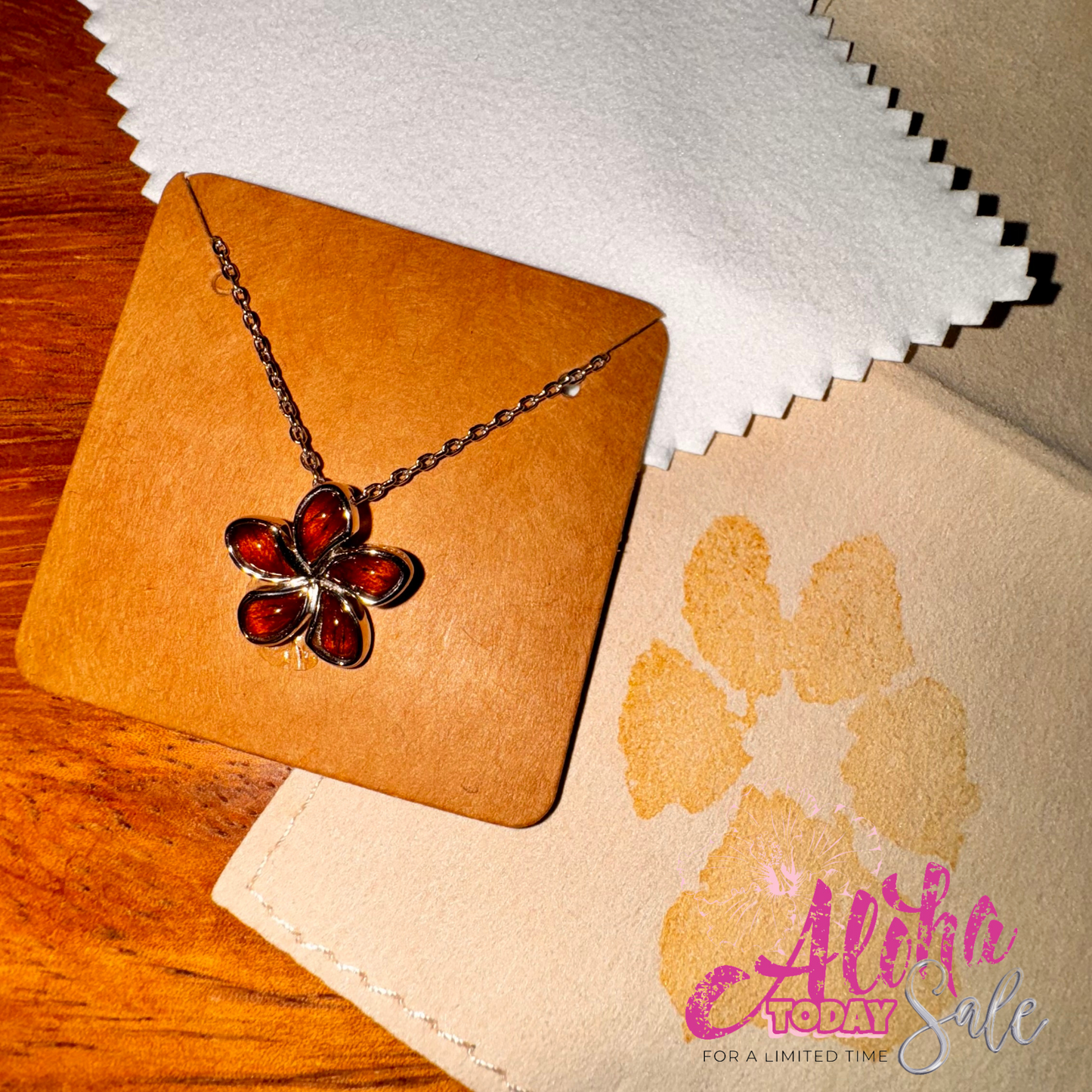 Plumeria Flower Koa Wood Pendant Necklace in 925 Sterling Silver - Perfect for Gifting a Pet Lover