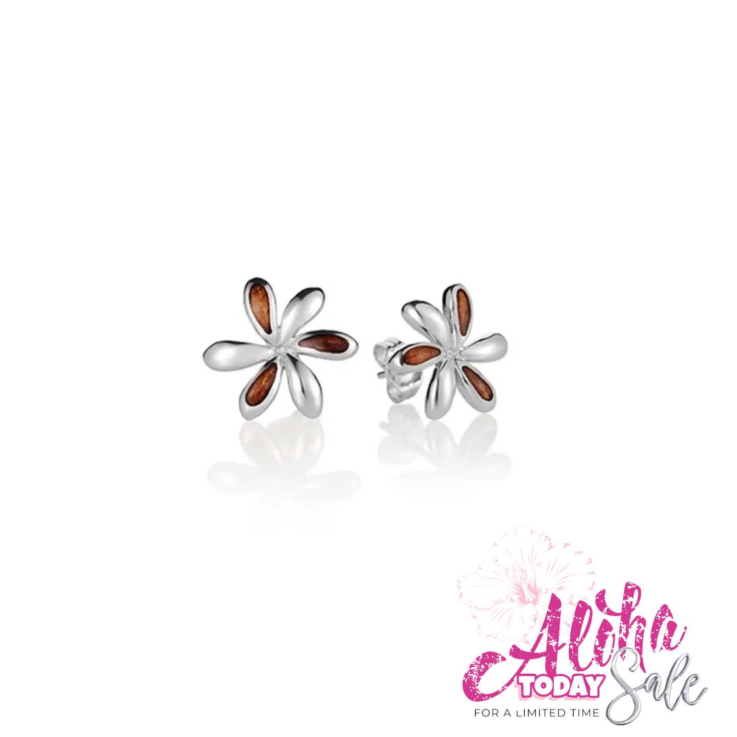 Women's Wahine Tiare Hawaiian Koa Wood Stud Earrings in 925 Sterling Silver