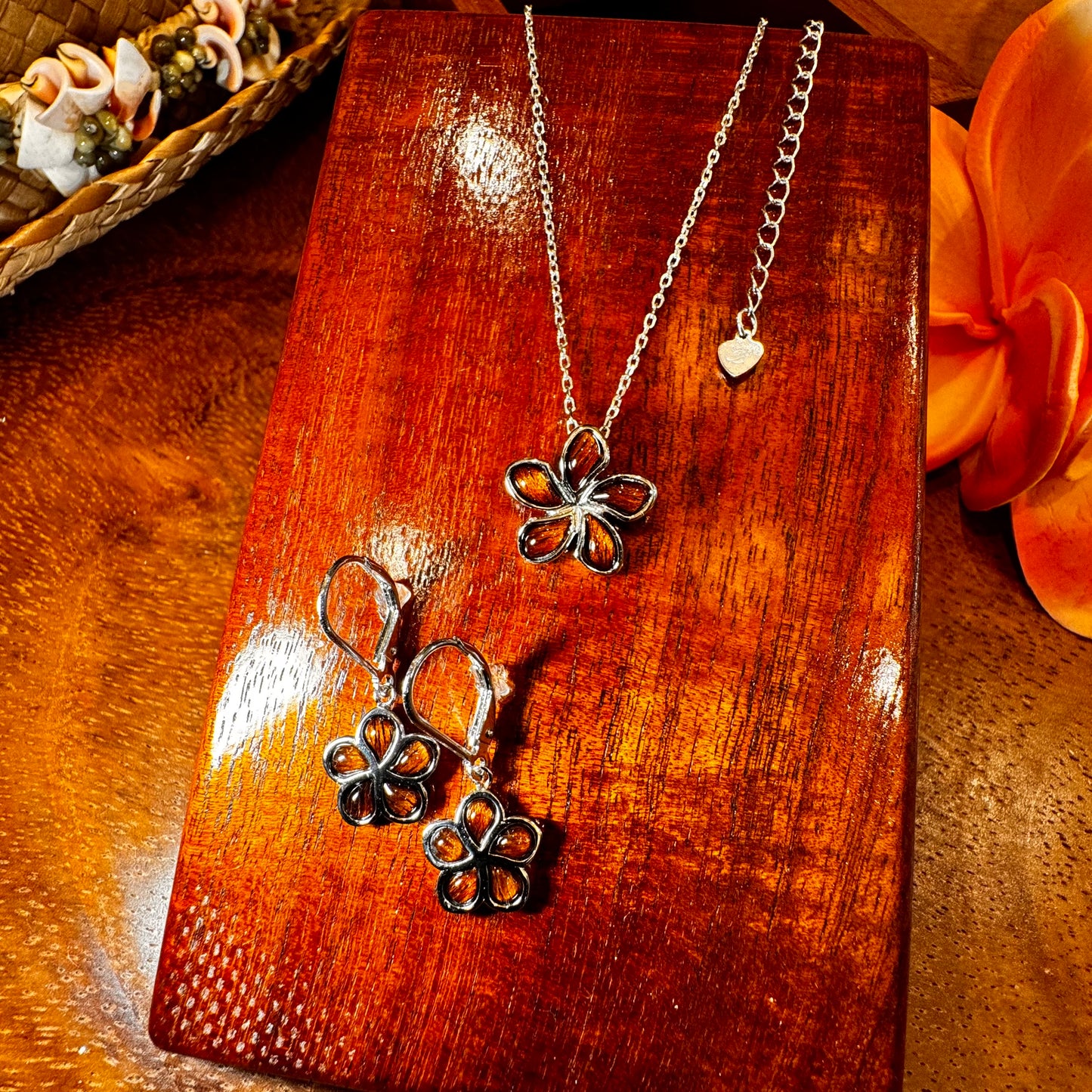 Plumeria Flower Koa Wood Pendant Necklace in 925 Sterling Silver - Perfect for Gifting a Pet Lover