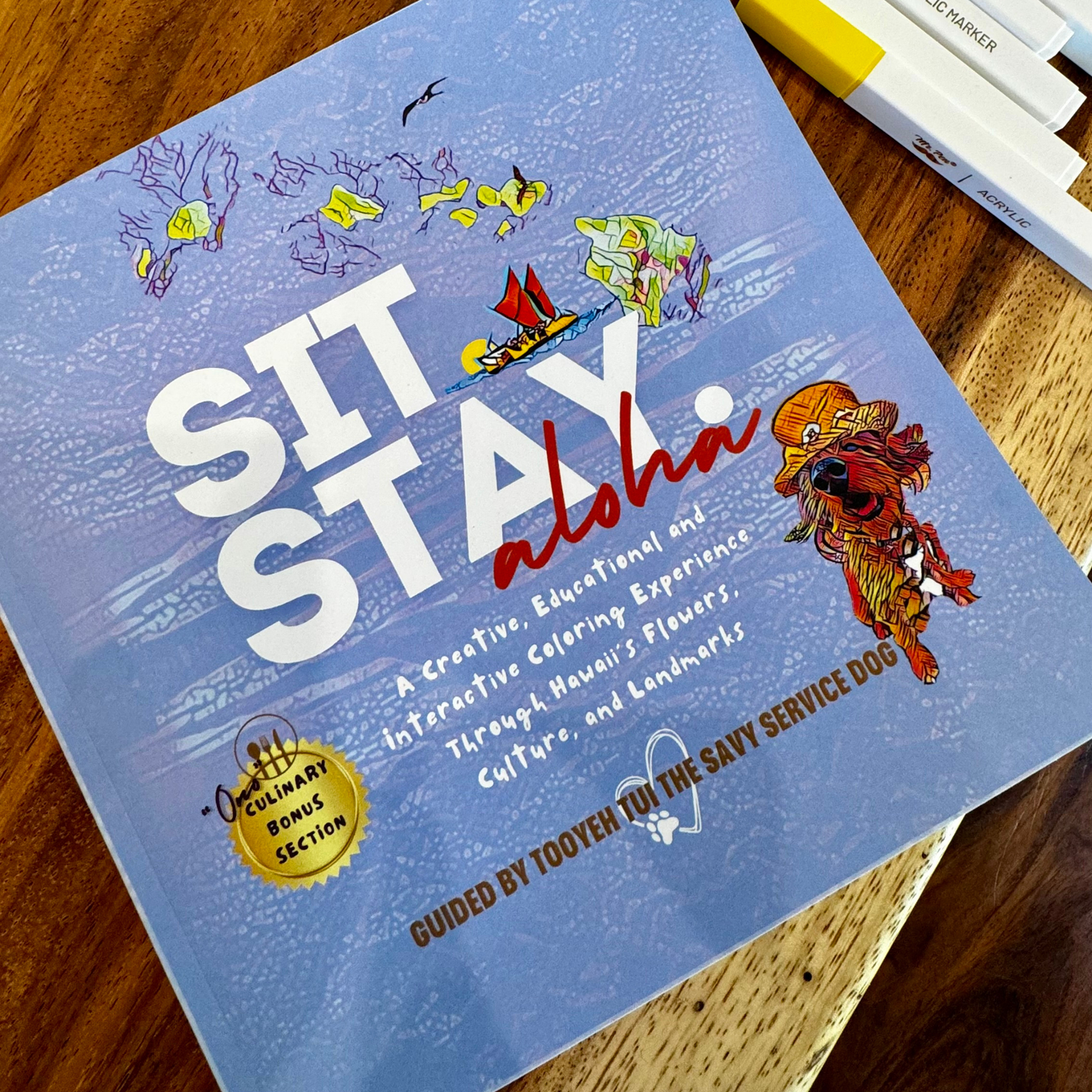 Sit. Stay. Aloha! Book + Acrylic Coloring Pen Set