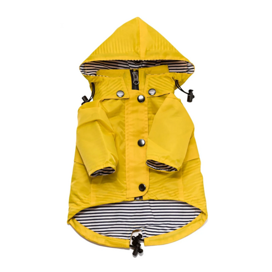 Zip up Dog Raincoats with Reflective Buttons, Pockets, Rain/Water Resistant, Adjustable Drawstring, & Removable Hood - XXS to XXL - Stylish Premium Dog Raincoats (Yellow, Medium)