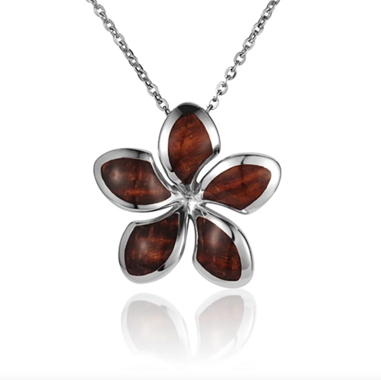 Plumeria Flower Koa Wood Pendant Necklace in 925 Sterling Silver  - Perfect for Gifting a Pet Lover