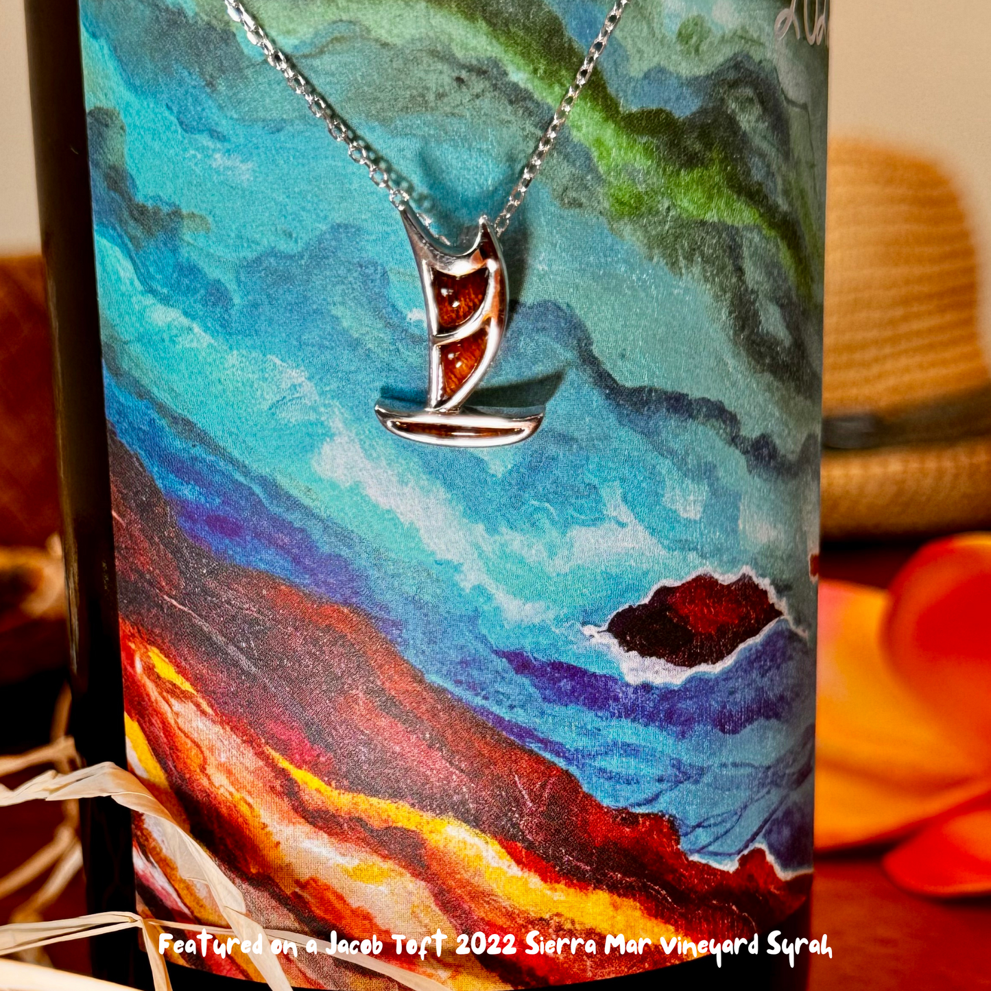 Koa Wood Polynesian Voyaging Canoe Pendant in 925 Sterling Silver