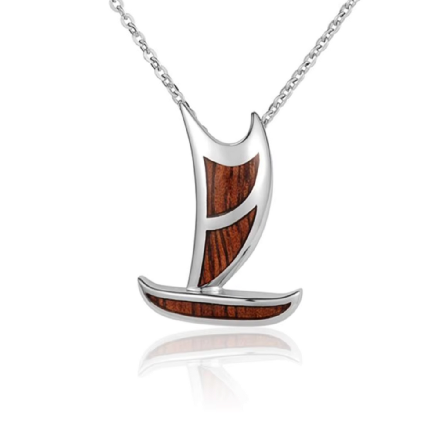 Koa Wood Polynesian Voyaging Canoe Pendant in 925 Sterling Silver
